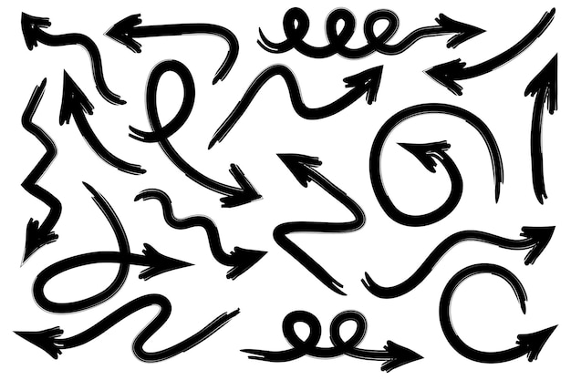 Conjunto de flechas dibujadas a mano Vector doodle elementos de diseño Ilustración en fondo blanco para negocios infografía banner web y diseño conceptual