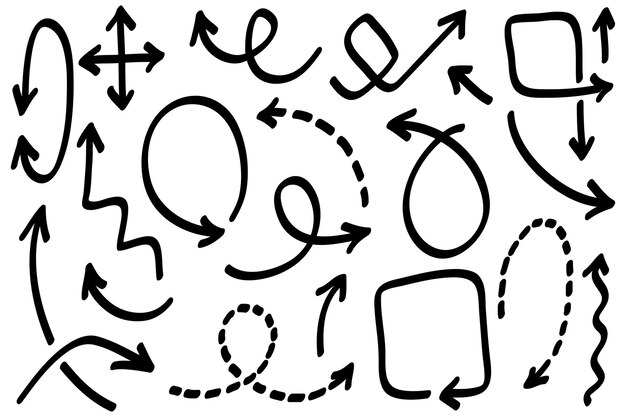 Conjunto de flechas dibujadas a mano Vector doodle elementos de diseño Ilustración en fondo blanco para negocios infografía banner web y diseño conceptual