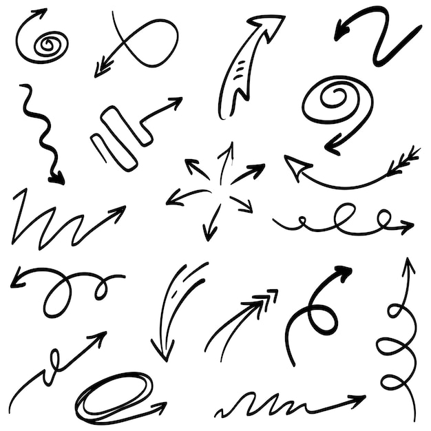 Conjunto de flechas dibujadas a mano Vector doodle elementos de diseño Ilustración en fondo blanco para negocios infografía banner web y diseño conceptual
