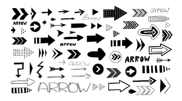 Conjunto de flechas de diferentes formas y tamaños en estilo doodle Infografías Ilustración vectorial EPS10