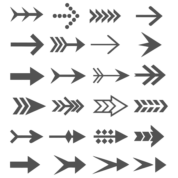 conjunto de flechas de dirección plana paquete de flechas conjunto de iconos símbolos de flecha y colección vectorial de signos de flecha