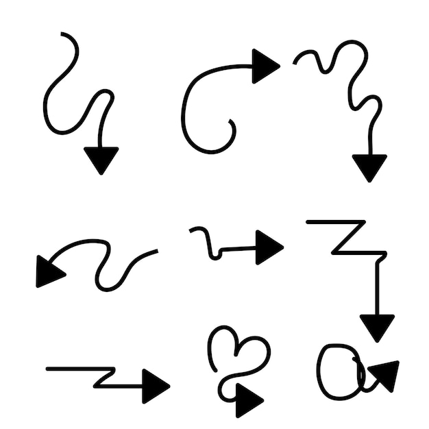 Conjunto de flechas discontinuas dibujadas a mano