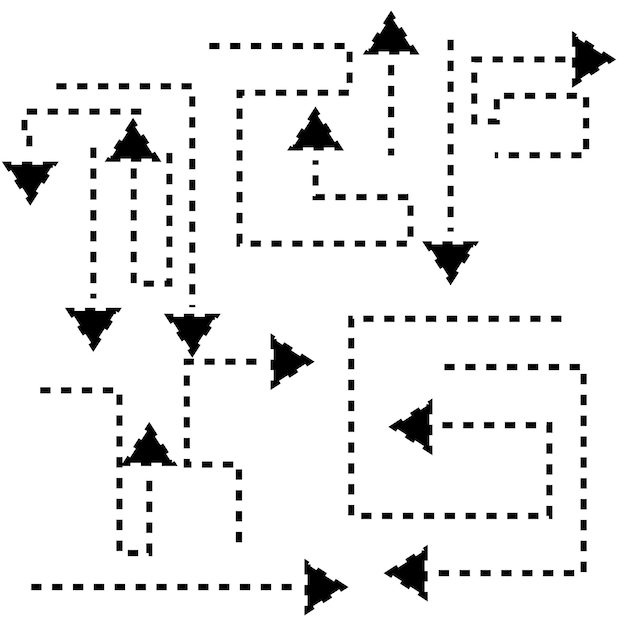 Conjunto de flechas discontinuas dibujadas a mano