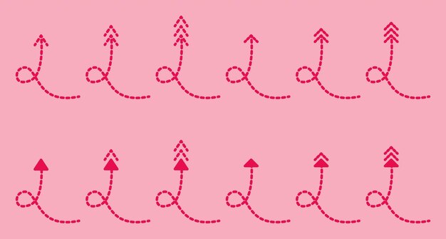 Conjunto de flechas discontinuas Viva Magenta sobre fondo rosa