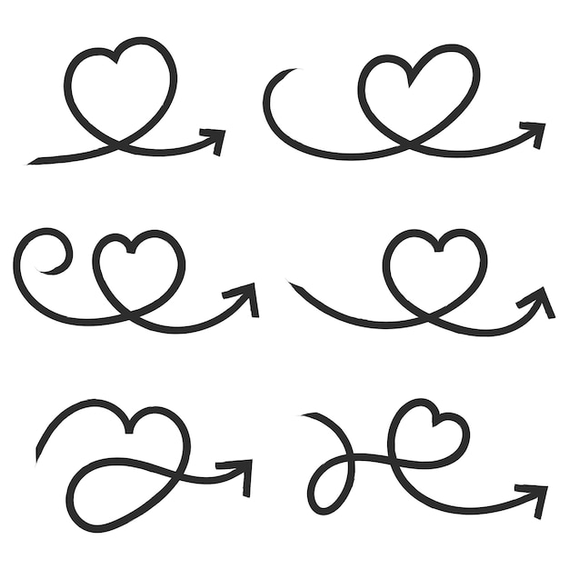 Conjunto de flechas de Doodle de corazón Trazo de pincel