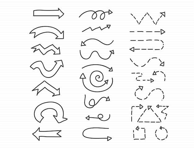 Conjunto de flechas doodle dibujado a mano