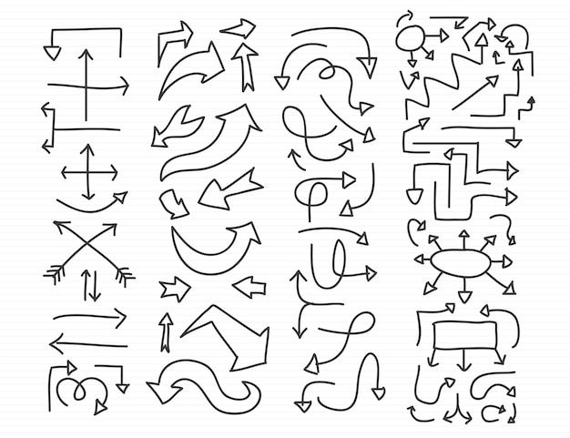 Conjunto de flechas doodle dibujado a mano