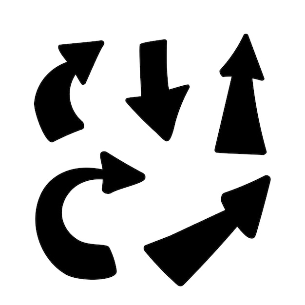 Un conjunto de flechas en estilo blanco y negro aisladas sobre un fondo blanco Comics Doodles Abstract