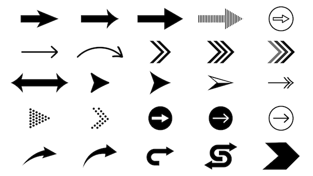un conjunto de flechas con flechas que apuntan a la derecha Conjunto de flechas Ilustraciones de flechas