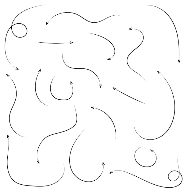 Conjunto de flechas de garabato dibujadas a mano en estilo de garabato Ilustración vectorial aislada sobre fondo blanco