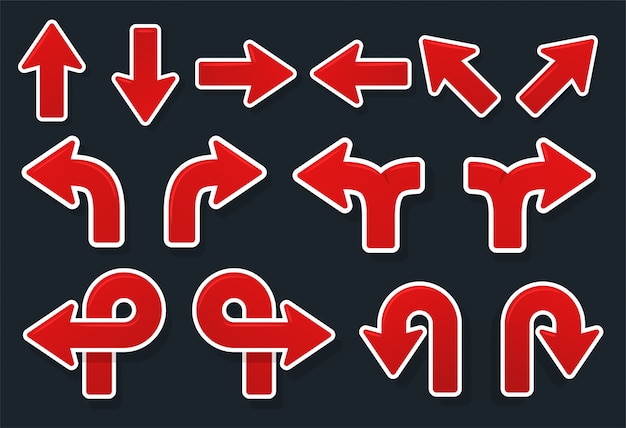 Conjunto de flechas Para indicar la ubicación de la flecha roja apuntando hacia arriba, abajo, izquierda y derecha.