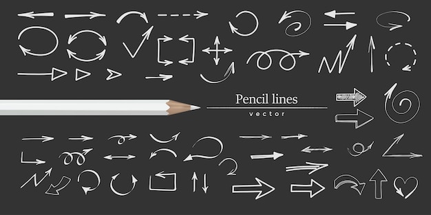 Conjunto de flechas Líneas de lápiz Conjun to de símbolos para el diseño Ilustración vectorial