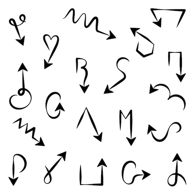 Conjunto de flechas negras dibujadas a mano conjunto de flechas para páginas web ilustración vectorial aislada en blanco