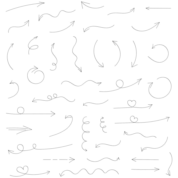Conjunto de flechas negras dibujadas a mano sobre fondo blanco