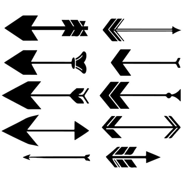 Conjunto de flechas negras minimalistas para conceptos de diseño de vectores direccionales
