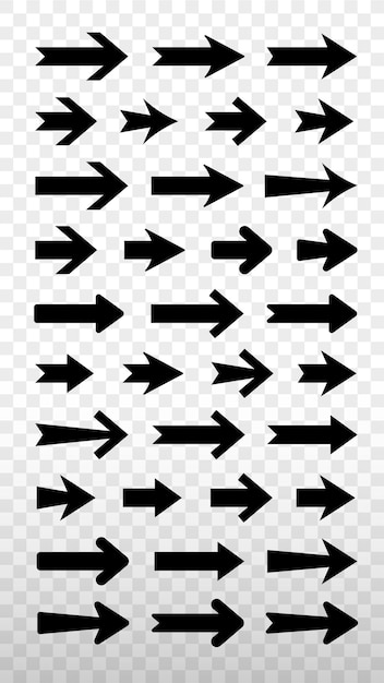 Conjunto de flechas negras en varias direcciones Flechas que apuntan a la izquierda derecha arriba y abajo Diversos diseños de flechas para la navegación Conjunto vectorial de elementos