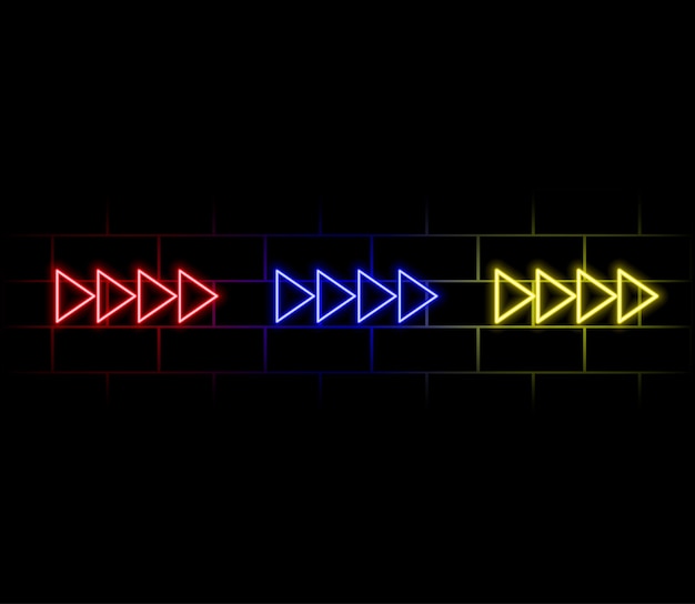 Un conjunto de flechas de neón con efectos brillantes destaca sobre un fondo azul oscuro neo moderno futurista
