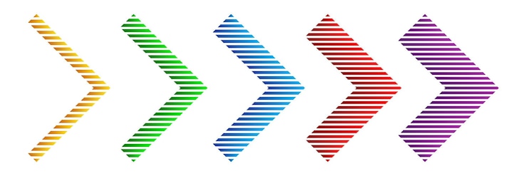 Vector conjunto de flechas de rayas de color. ilustración vectorial flechas abstractas aisladas. icono de flecha