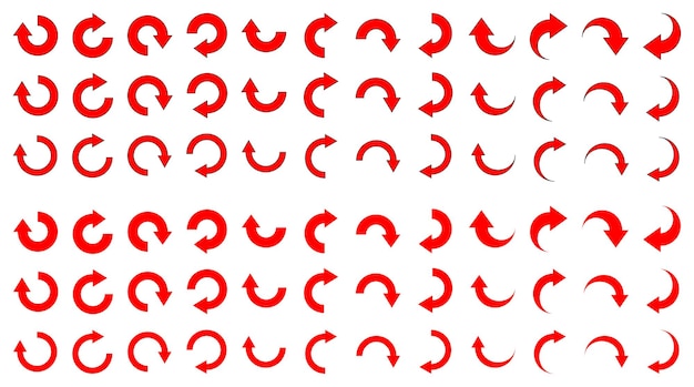 Conjunto de flechas rojas dar la vuelta dar la vuelta signos diferentes direcciones contorno plano iconos puntero
