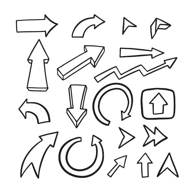 Conjunto de flechas de señal de contorno dibujado a mano