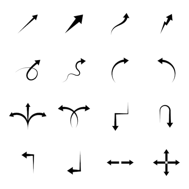 Conjunto de flechas simples en la ilustración de vector de color negro