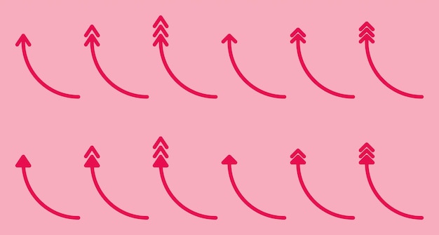 Conjunto de flechas sólidas Viva Magenta sobre fondo rosa