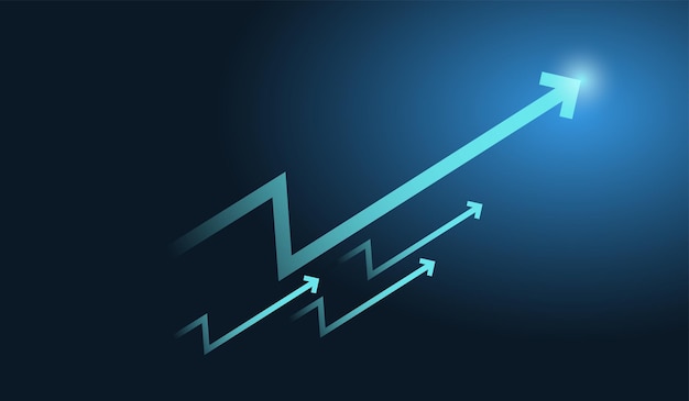 Vector conjunto de flechas utilizadas en a financial business y mercado de valores en fondo de color azul
