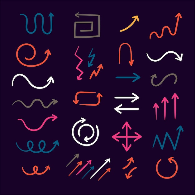 Conjunto de flechas de varios estilos coloridos