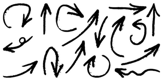 Conjunto de flechas vectoriales dibujadas a mano doodle sobre fondo blanco elemento de diseño ilustración vectorial