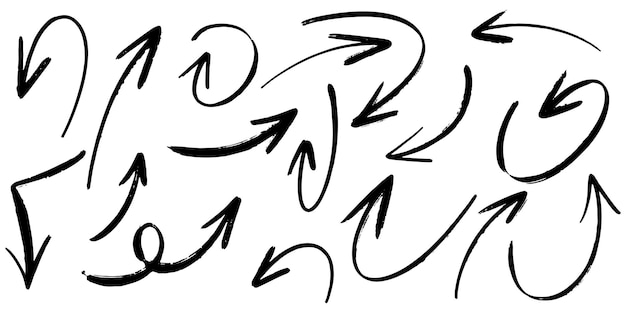 Conjunto de flechas vectoriales dibujadas a mano doodle sobre fondo blanco elemento de diseño ilustración vectorial