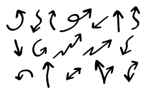 Conjunto de flechas vectoriales dibujadas a mano doodle sobre fondo blanco Ilustración vectorial