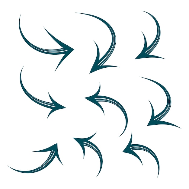 Conjunto de flechas vectoriales dibujadas a mano garabato sobre ilustración de vector de elemento de diseño de fondo blanco