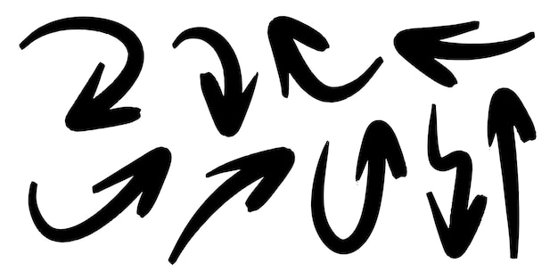 Conjunto de flechas vectoriales dibujadas a mano garabato sobre ilustración de vector de elemento de diseño de fondo blanco
