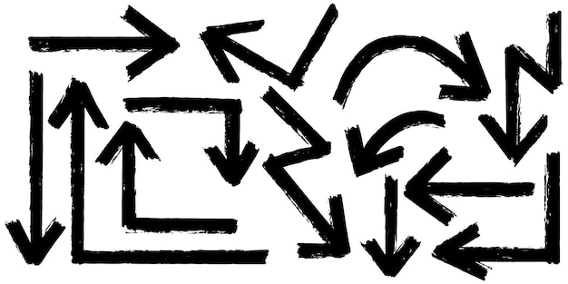 Conjunto de flechas vectoriales dibujadas a mano garabato sobre ilustración de vector de elemento de diseño de fondo blanco