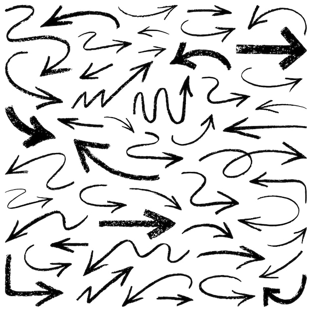 Conjunto de flechas vectoriales grunge Elementos de diseño dibujados a mano diferentes formas Dibujo de tiza
