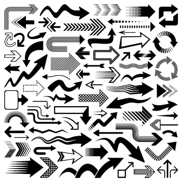 Conjunto de flechas vectoriales negras Diferentes formas de elementos de diseño de flechas