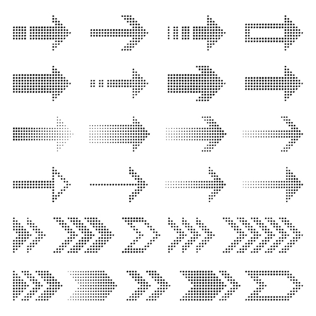 Conjunto de flechas vectoriales negras Elementos de diseño Grunge diferentes formas Isolado negro y blanco atrás