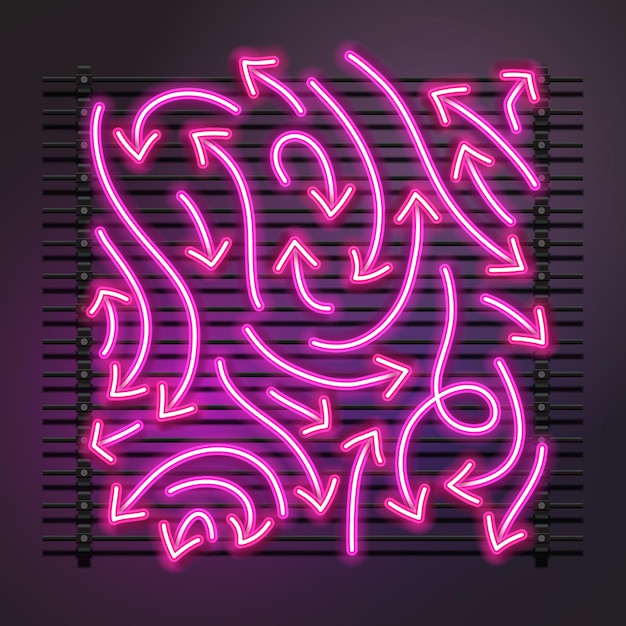Conjunto de flechas vectoriales de neón garabateo en fondo oscuro Ilustración vectorial de elementos de diseño