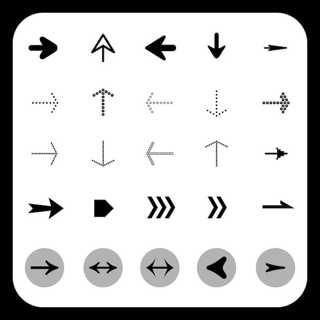 Conjunto de flechas vectoriales Pacto de iconos de flecha del cursor Colección de flechas