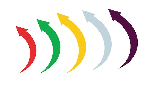 Un conjunto de flechas vibrantes de color derecha izquierda arriba abajo en ilustración vectorial resumen geométrico plano
