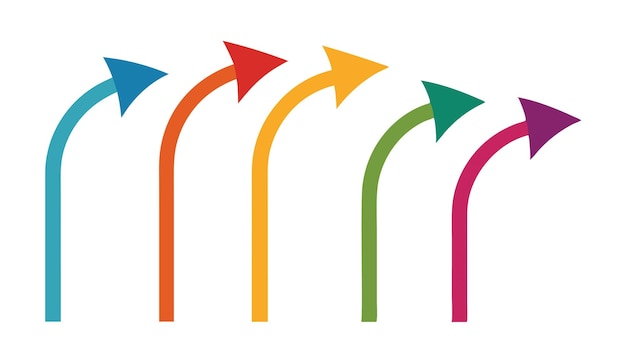 Un conjunto de flechas vibrantes de color derecha izquierda arriba abajo en ilustración vectorial resumen geométrico plano