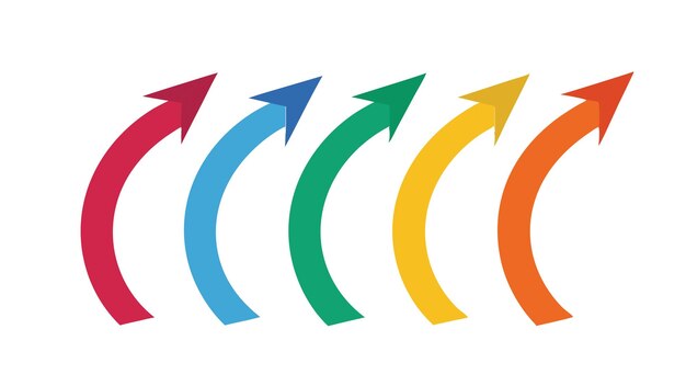 Un conjunto de flechas vibrantes de color derecha izquierda arriba abajo en ilustración vectorial resumen geométrico plano