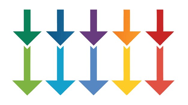 Un conjunto de flechas vibrantes de color derecha izquierda arriba abajo en ilustración vectorial resumen geométrico plano