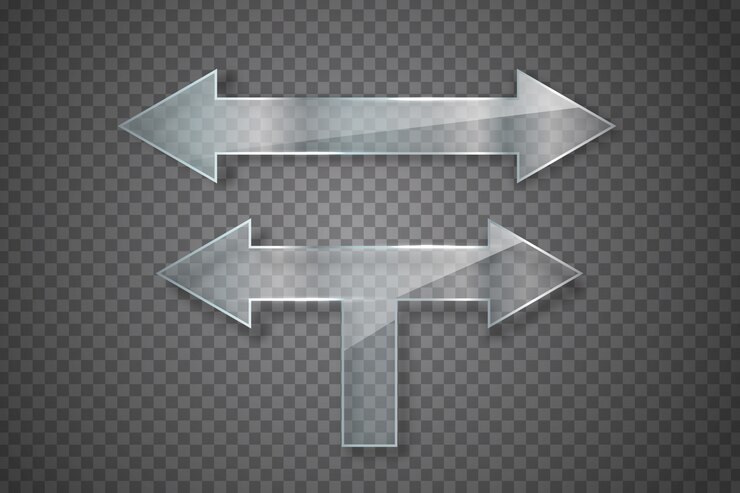 Vector conjunto de flechas de vidrio realistas para decoración y revestimiento en el fondo transparente.