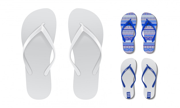 Conjunto flip flop simulacro. plantilla de diseño vectorial de par de chanclas de playa de verano para publicidad