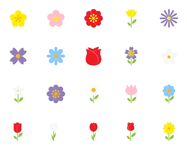 conjunto, de, flor, iconos, primavera, natural, floral