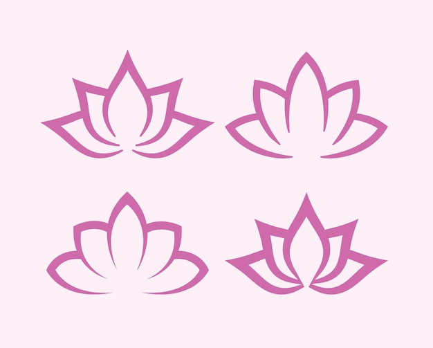 Conjunto de flor de loto rosa, icono de símbolo de yoga aislado ilustración de vector de diseño plano sobre fondo rosa claro.