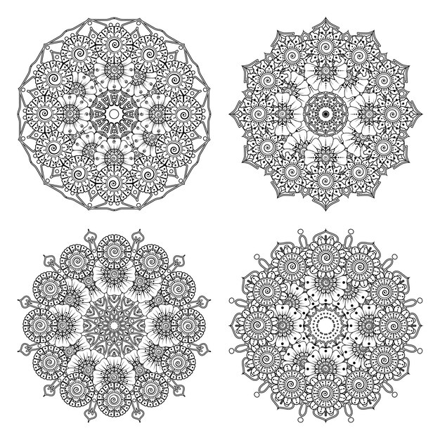 Conjunto de flor Mehndi en estilo étnico oriental para colorear página de libro