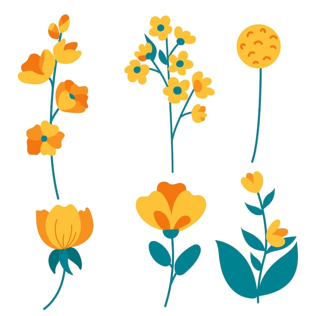 Conjunto floral vectorial Ilustración floral de hojas y flores