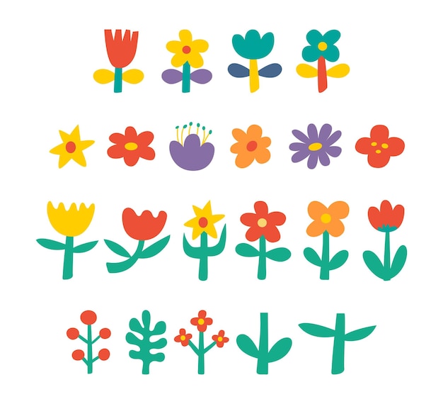 Conjunto de flores abstractas dibujadas a mano